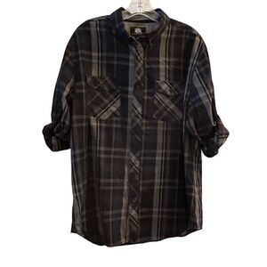 Rock & Republic Men's Plaid Flannel Shirt Black Long Sleeve Size L
